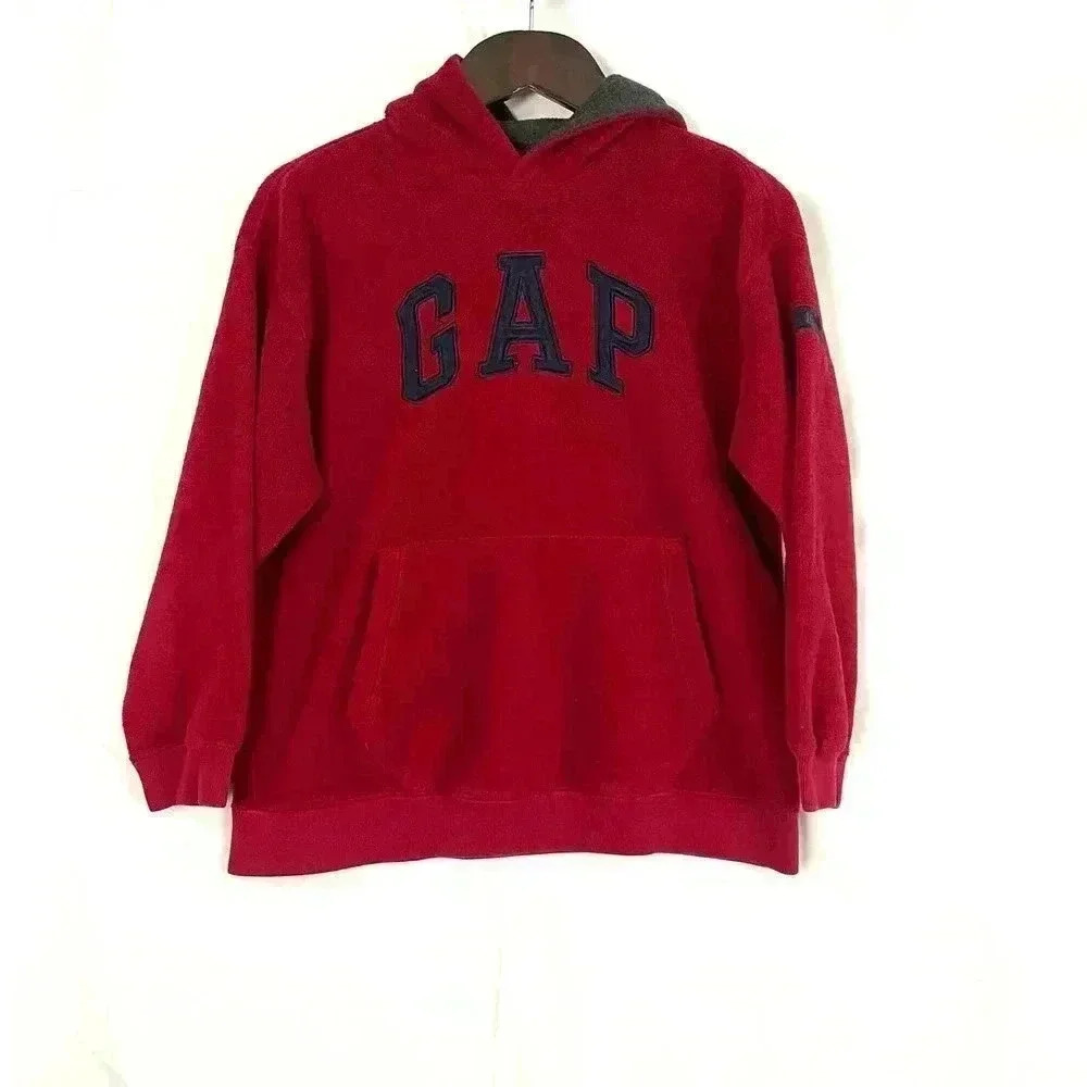 VTG GAP Pullover Hooded Fleece Sweatshirt Kids Youth LARGE (10) Red Y2K